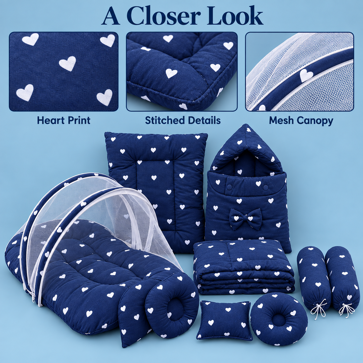 Navy Heart 8-Piece Baby Bedding Set