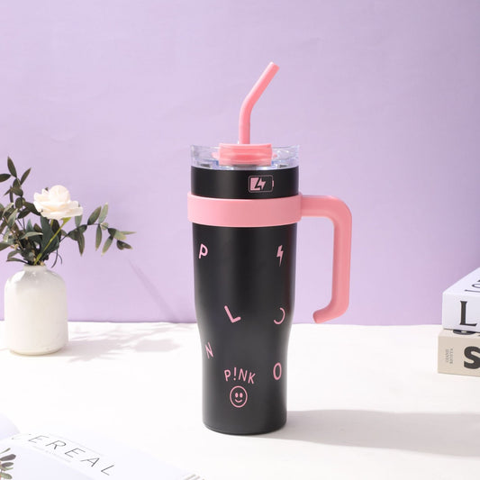 Limited Edition Pink Black Bottle 1200 ML with Metal Straw