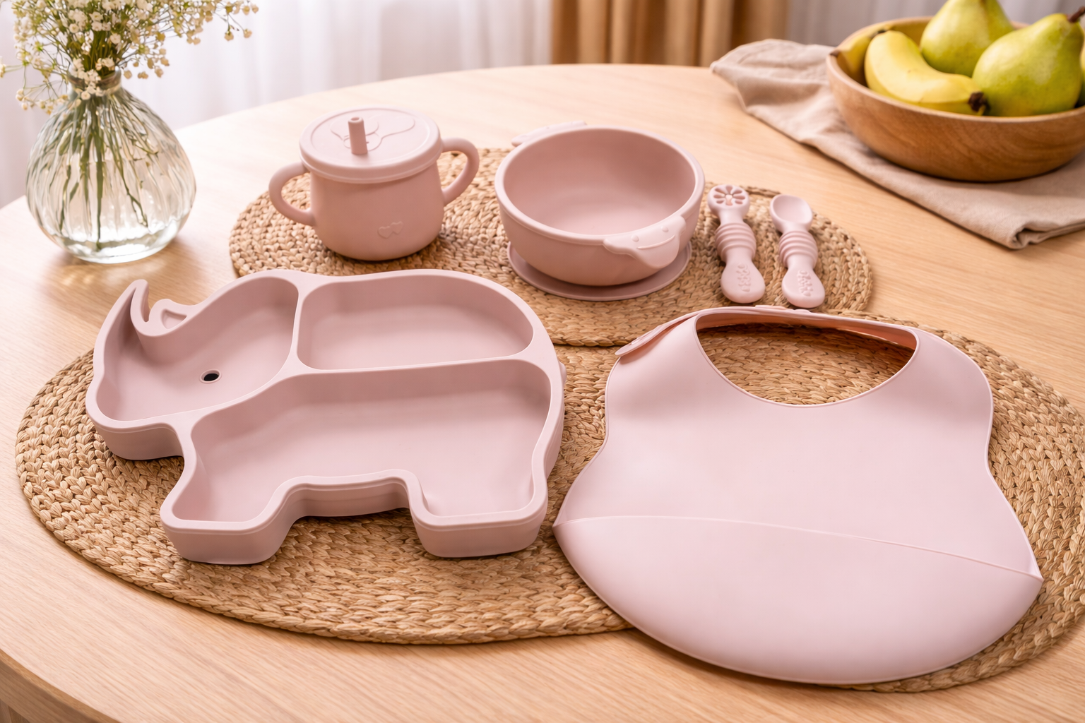 Baby Feeding Set – 6 Pcs Silicone Kit with Plate, Bowl, Cup, Bib & Spoons (BPA Free)