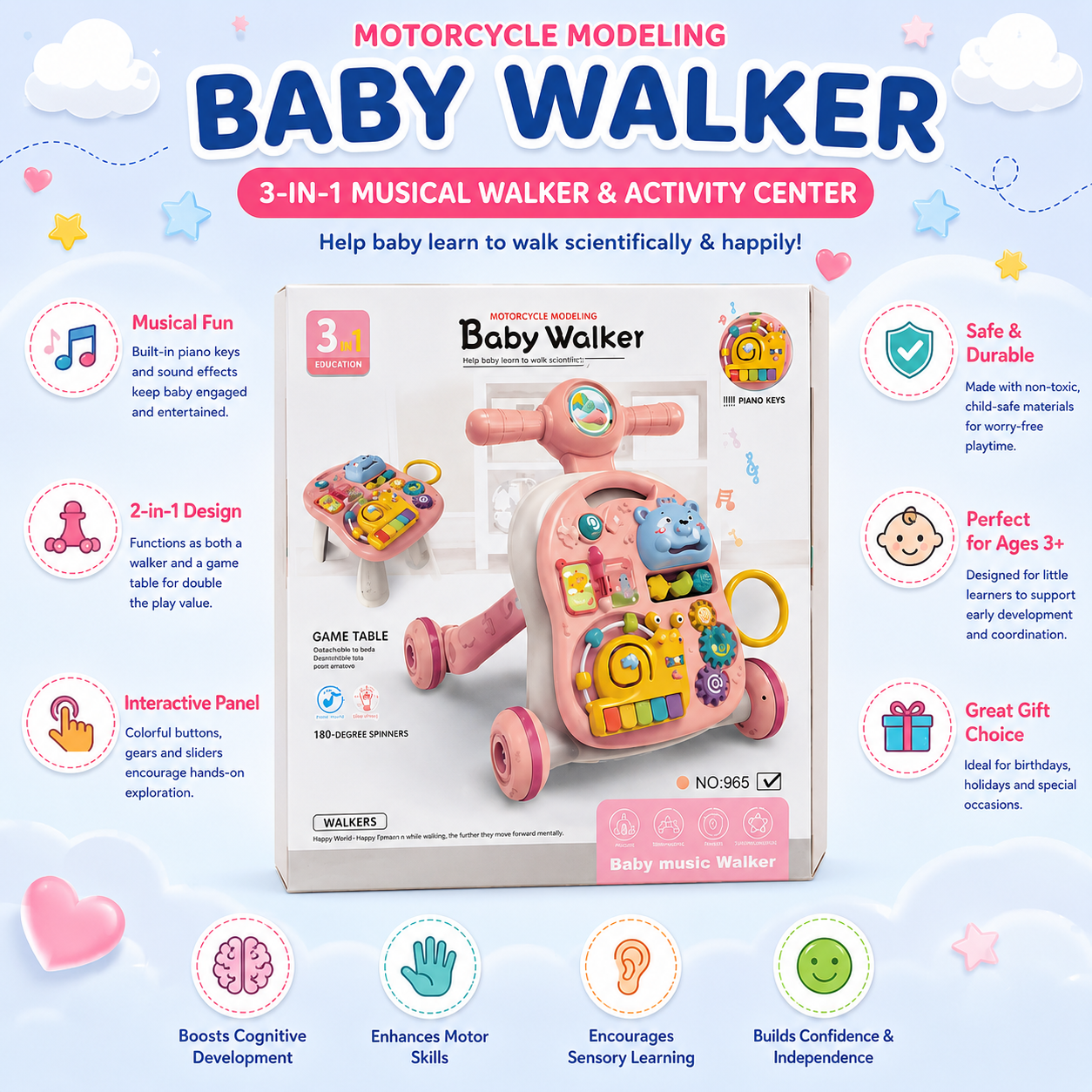 3-in-1 Baby Music Walker