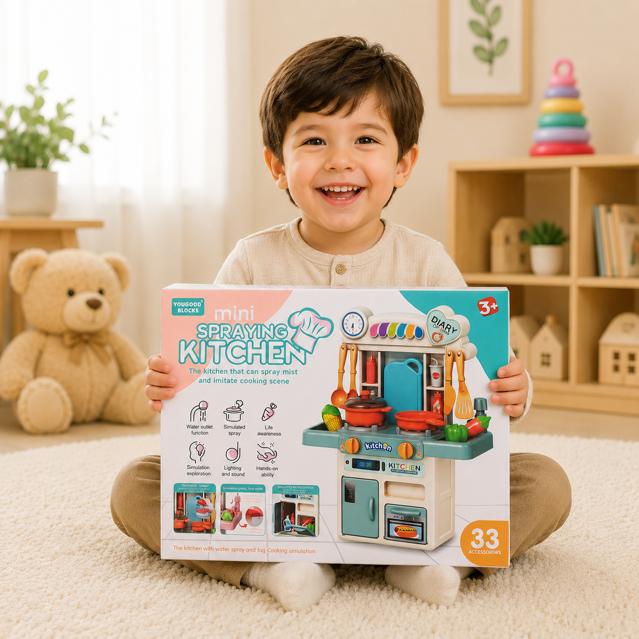 Mini Spraying Kitchen Play Set – 33 Accessories