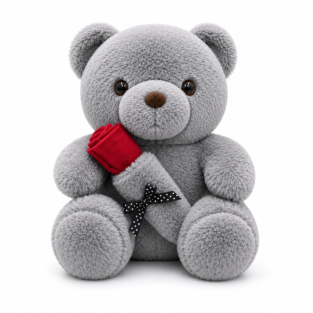 Grey Teddy Bear Plush Toy with Rose