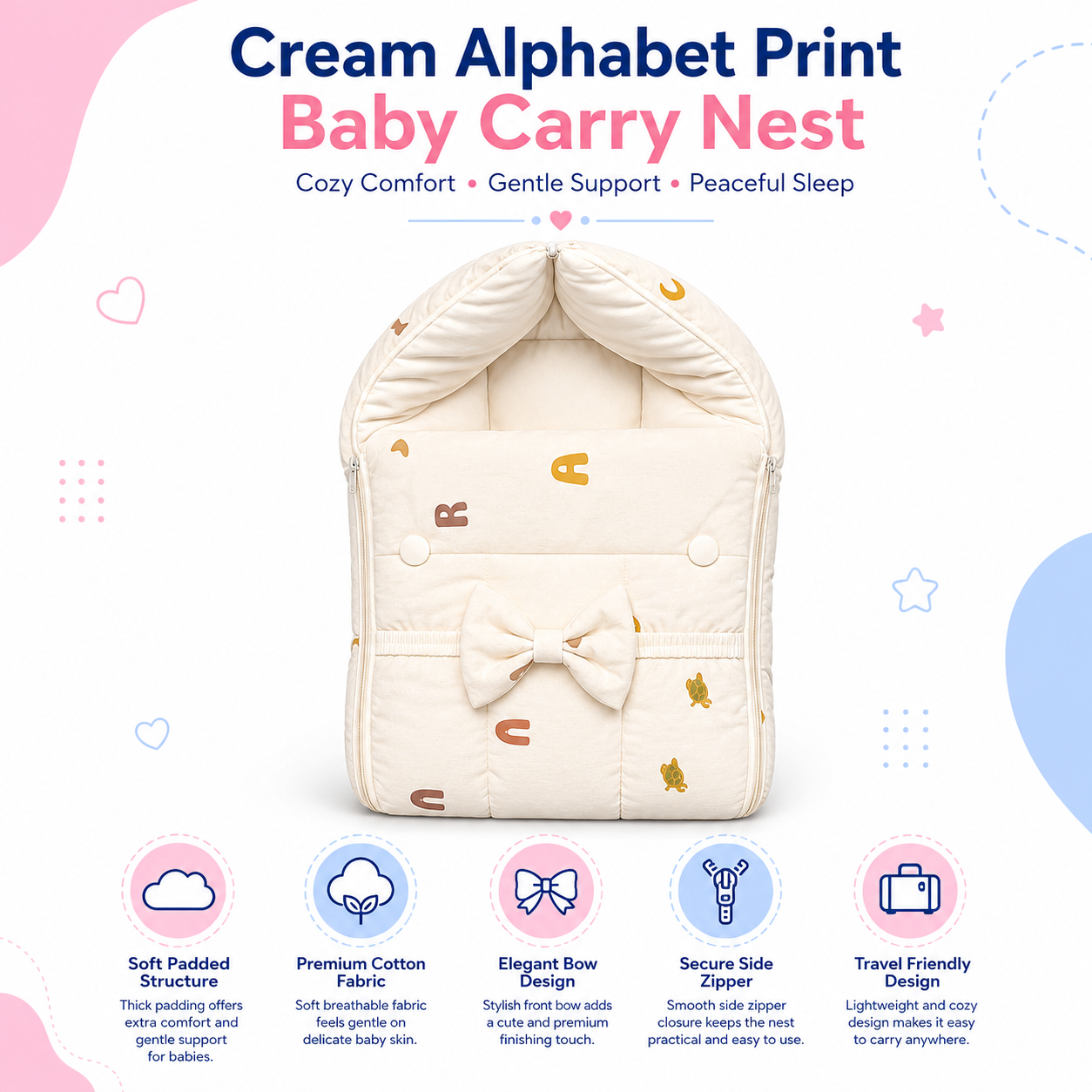 Cream Alphabet Print Carry Nest