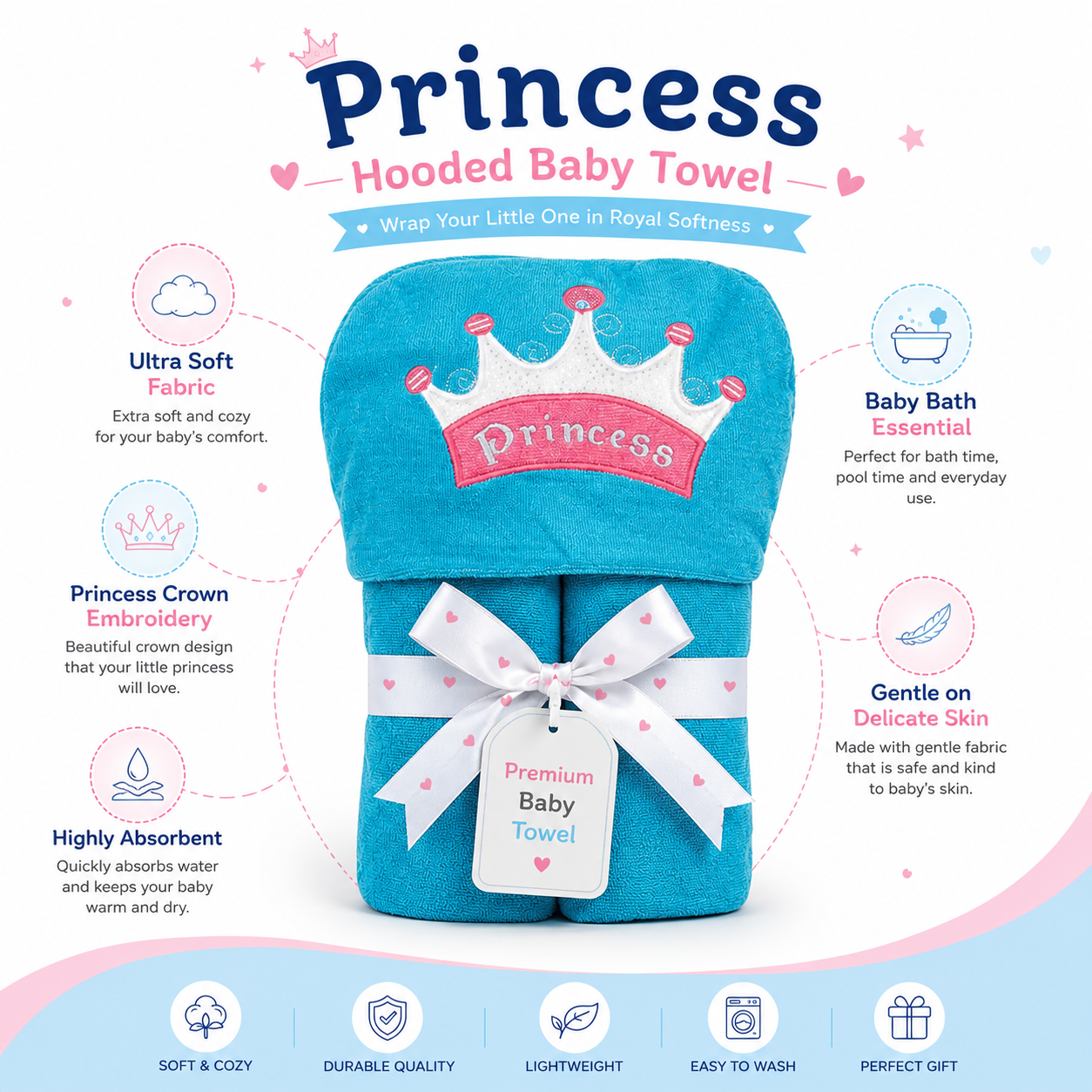 Princess Crown Baby Hooded Towel