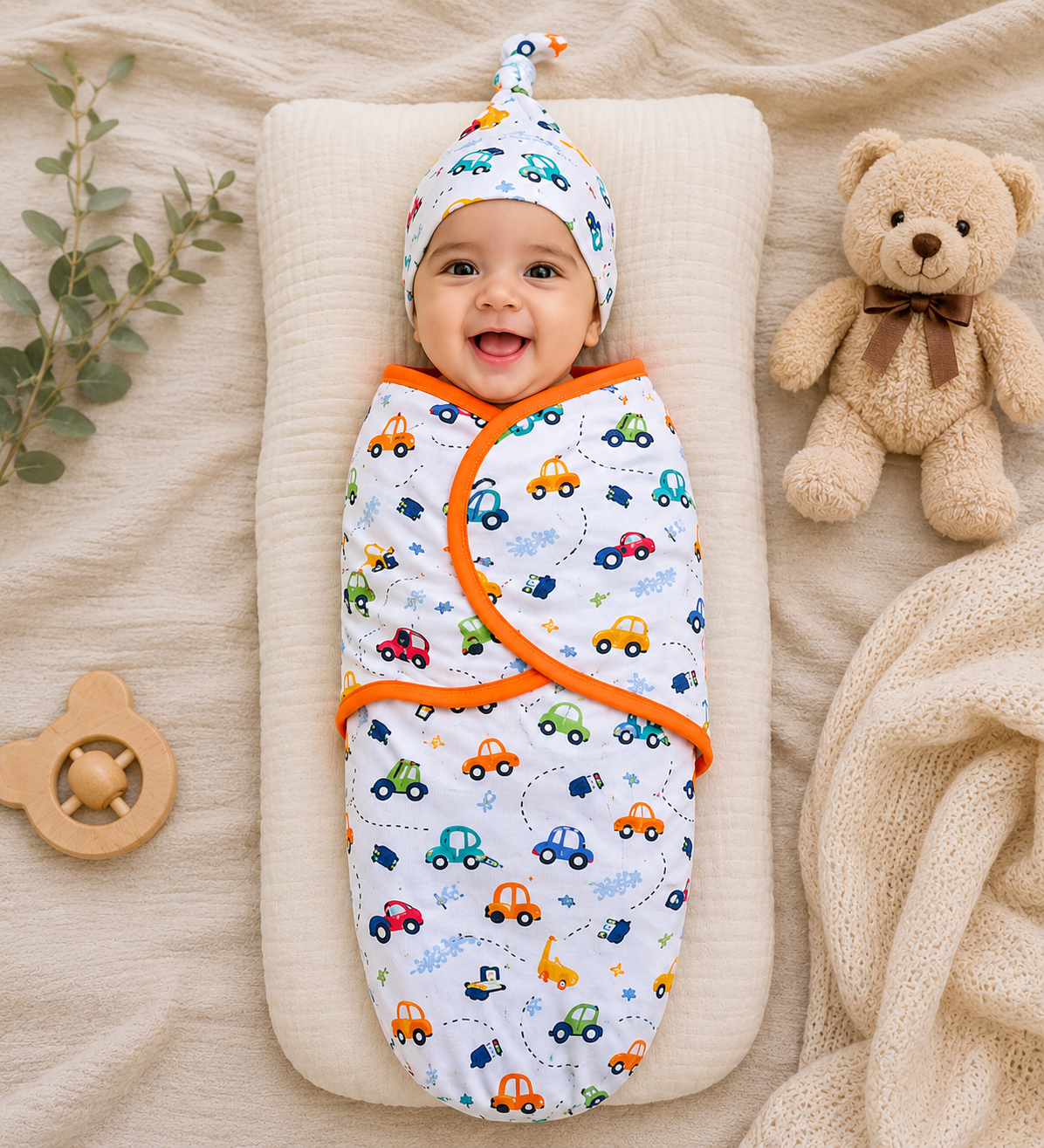 Premium Baby Swaddle Wrap with Cap