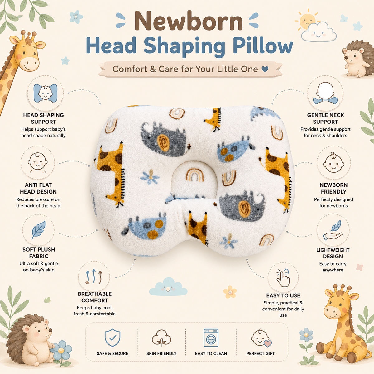 Jungle Baby Head Pillow