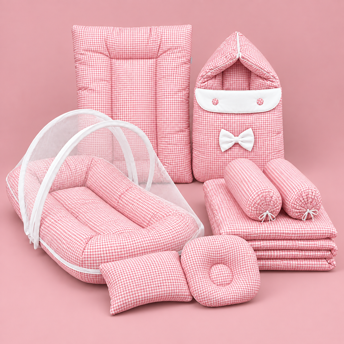 Pink Gingham 8-Piece Baby Bedding Set