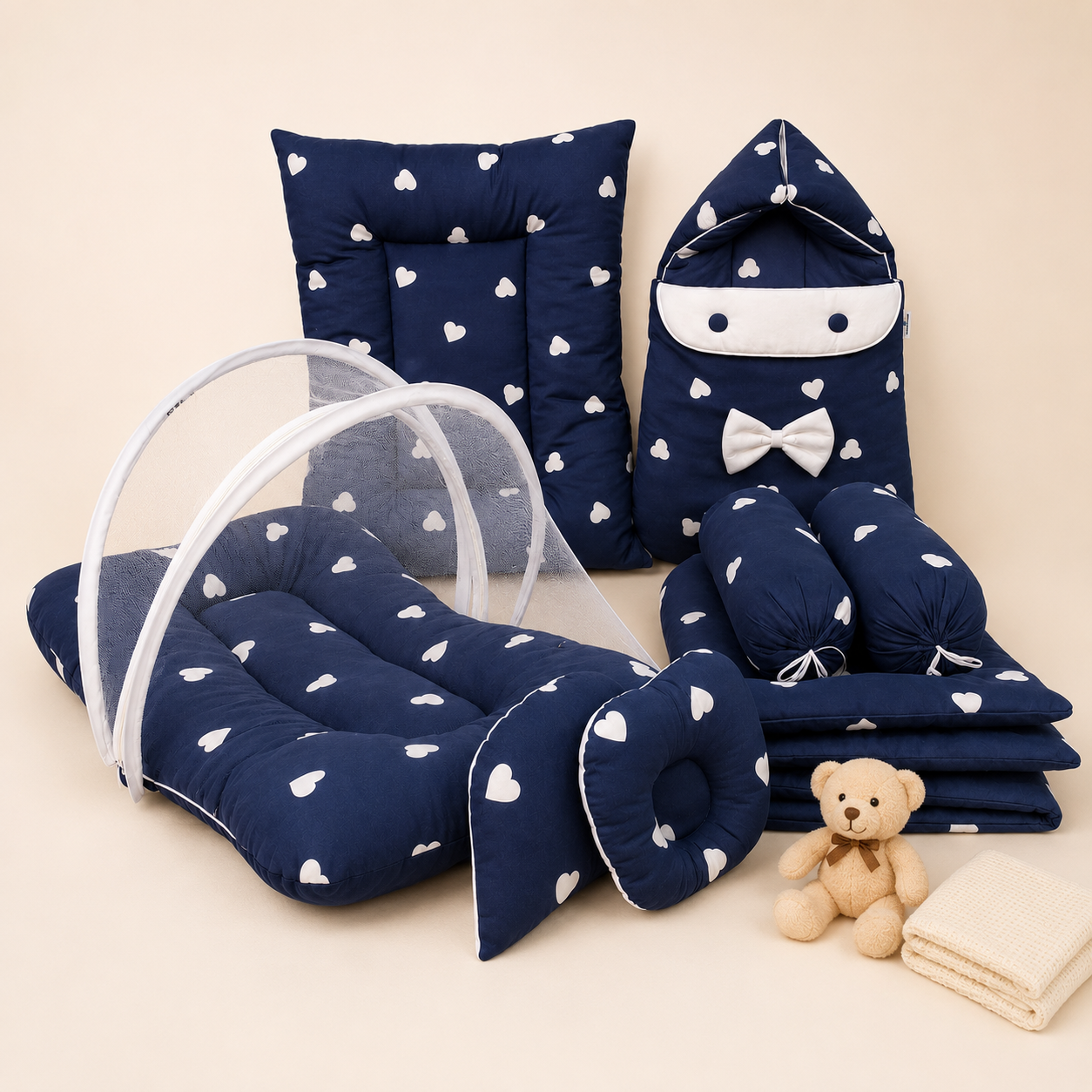 Navy Hearts Bedding Set