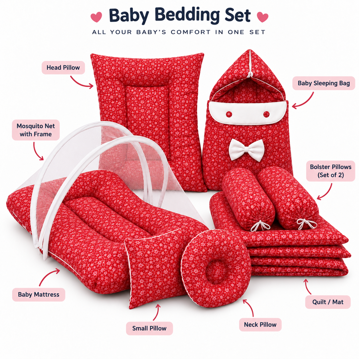 Red Bloosom 8 Pcs Bedding Set
