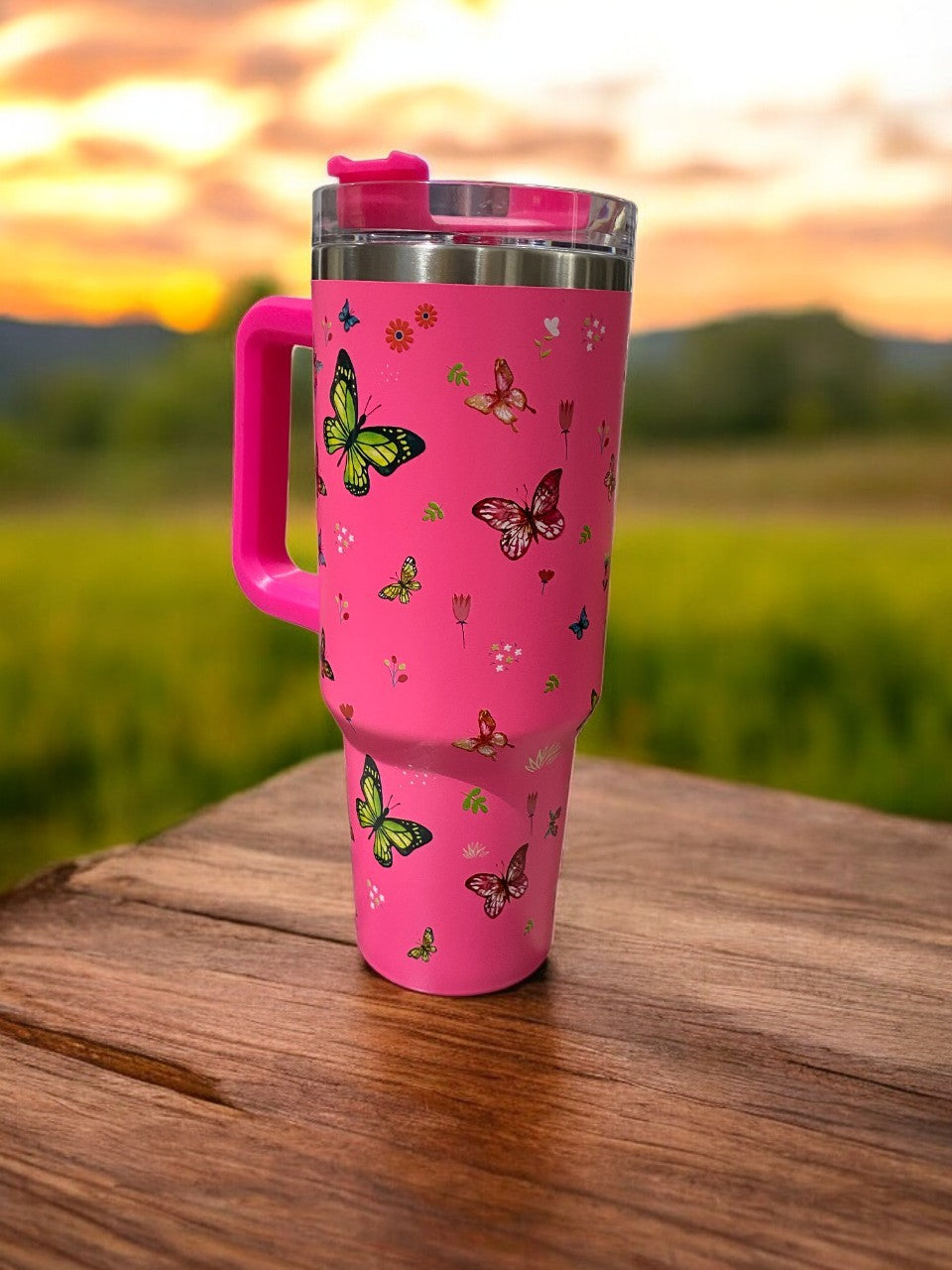 Pink Butterfly HydraFlex Bottle 1200 ML with Straw