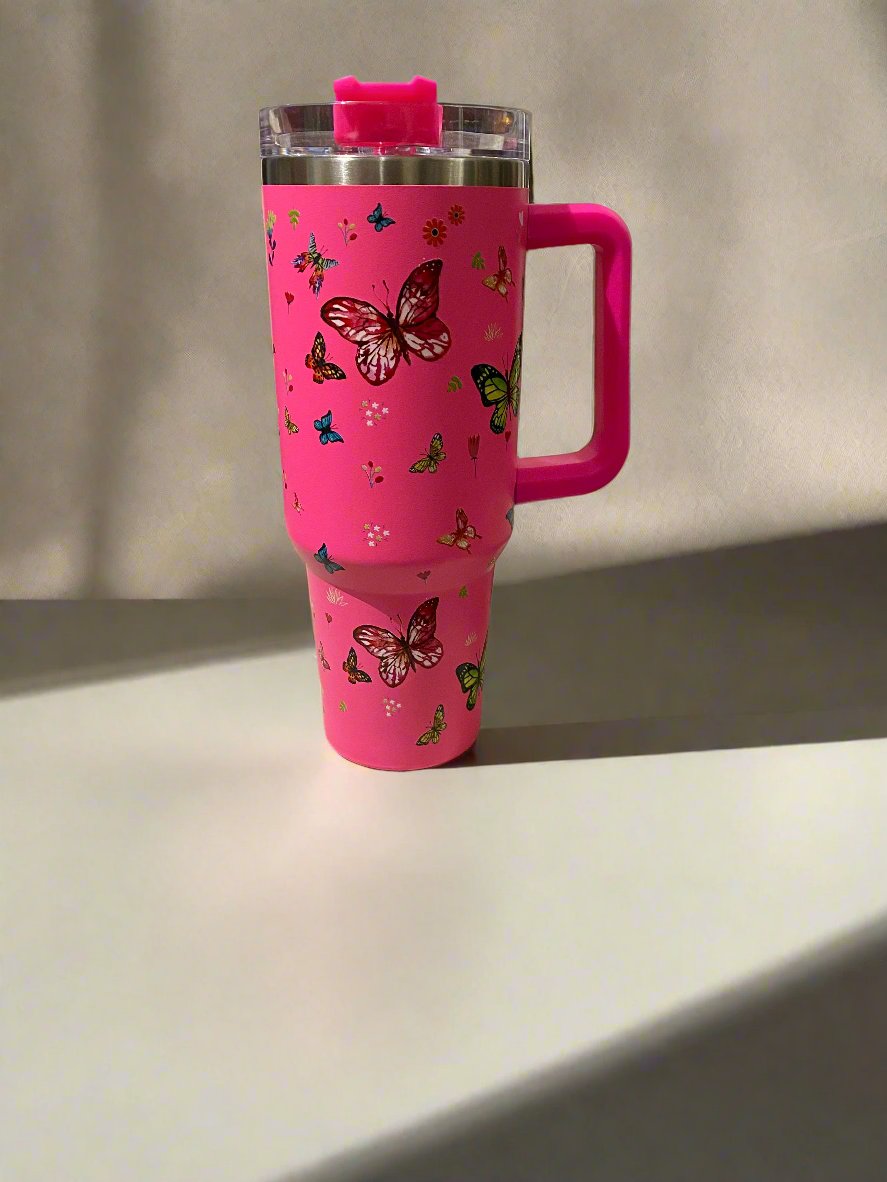 Pink Butterfly HydraFlex Bottle 1200 ML with Straw
