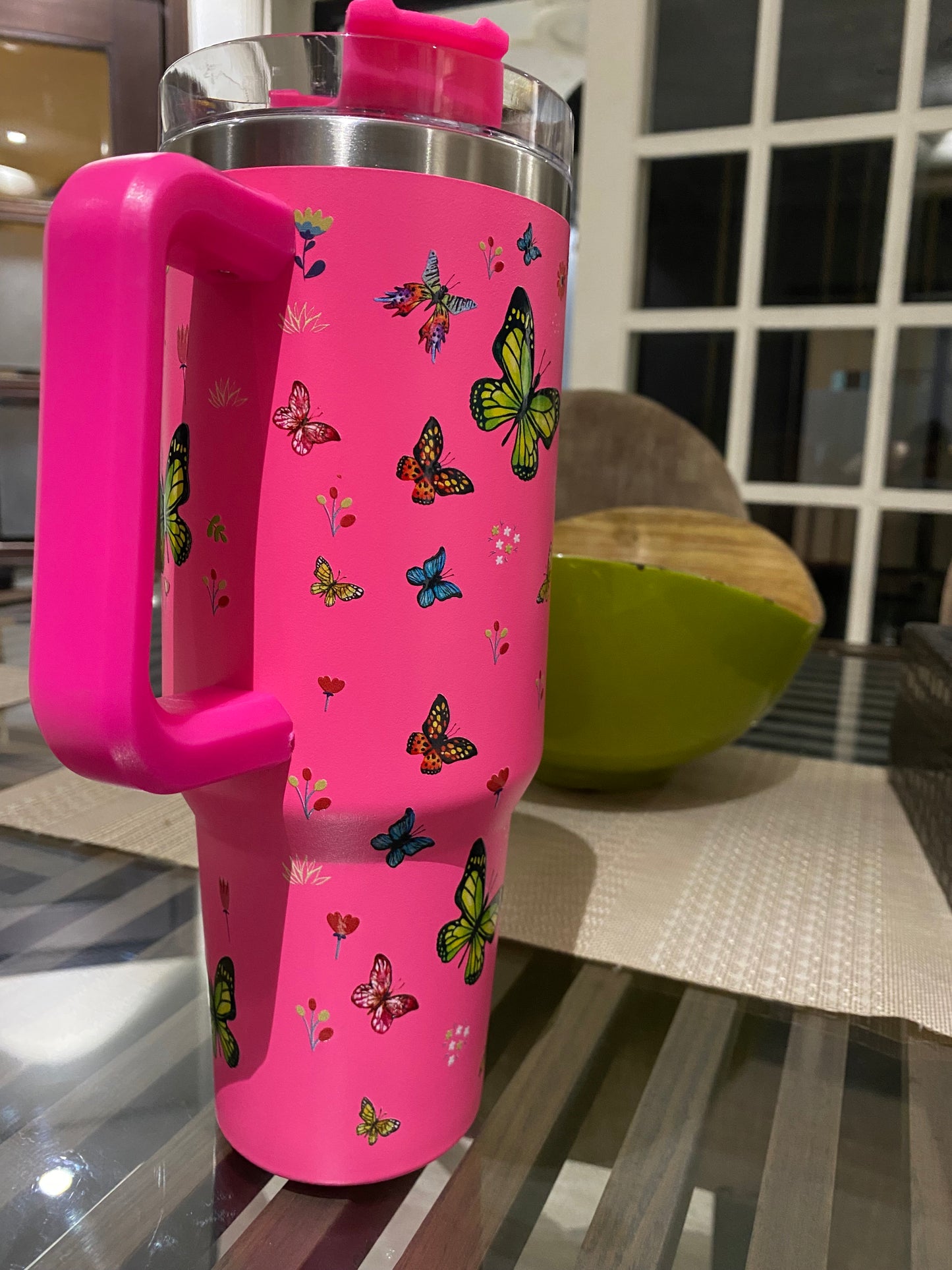 Pink Butterfly HydraFlex Bottle 1200 ML with Straw