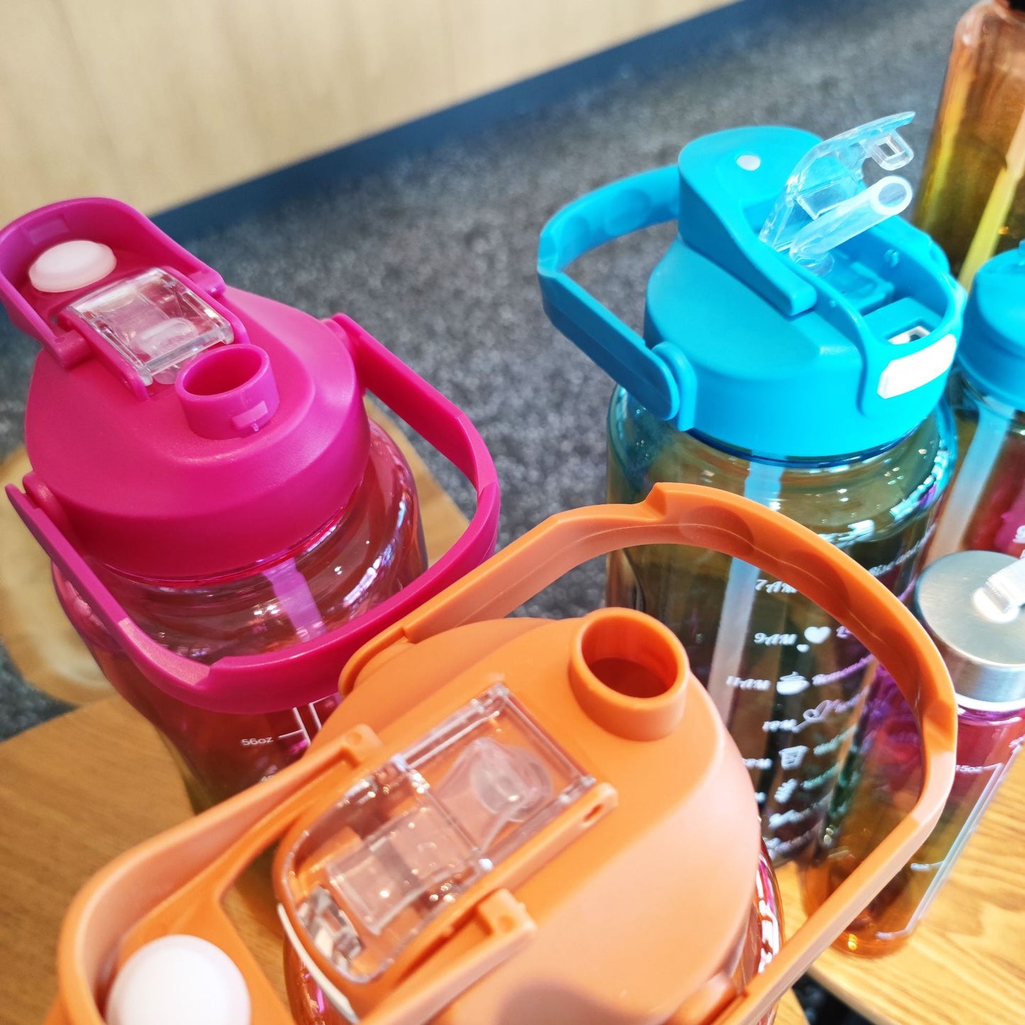 Pack of 3 Water Bottles with Time Marker ( Purple-Yellow)