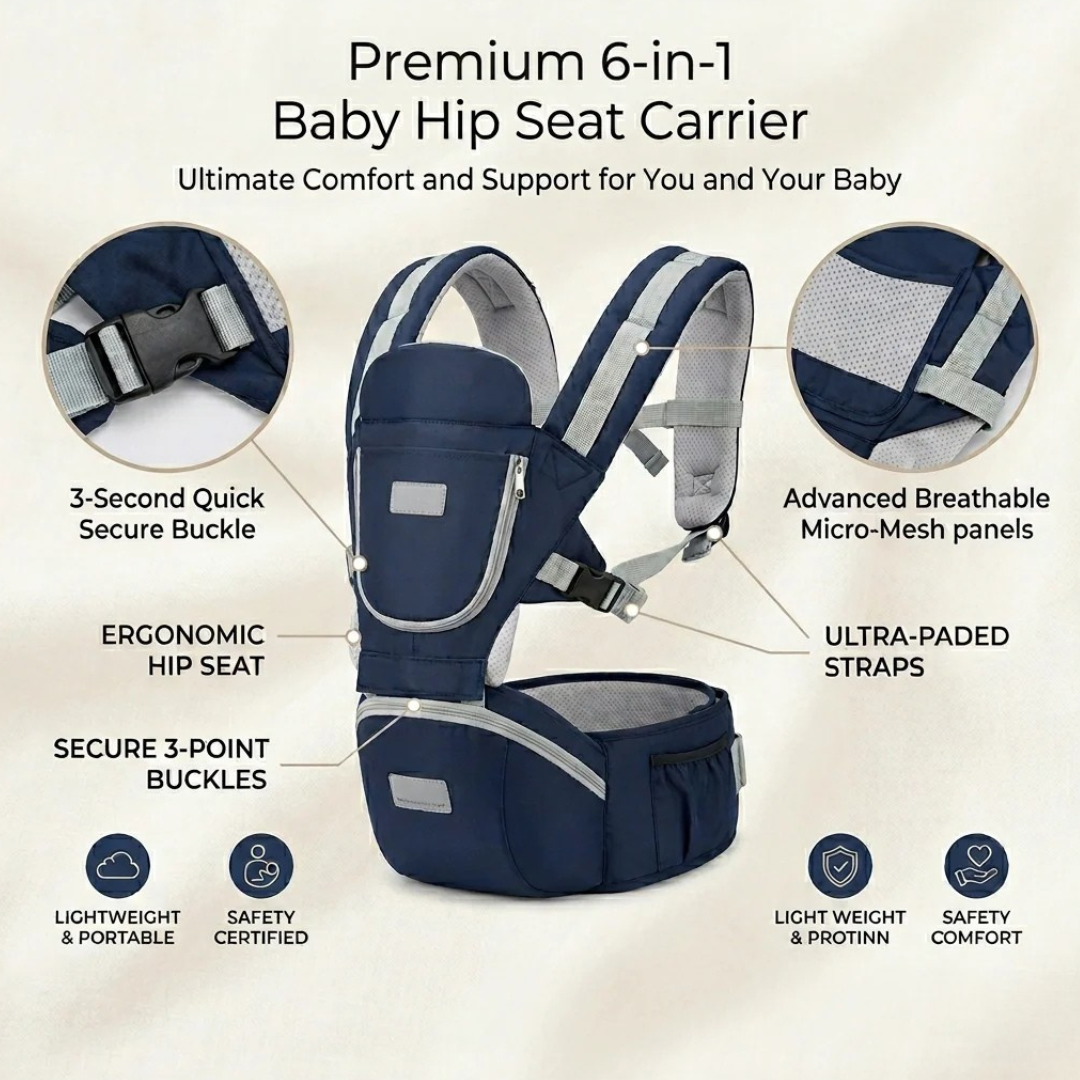 Premium 6-in-1 Baby Hip Seat Carrier β Breathable Mesh, Ergonomic & Safety Certified