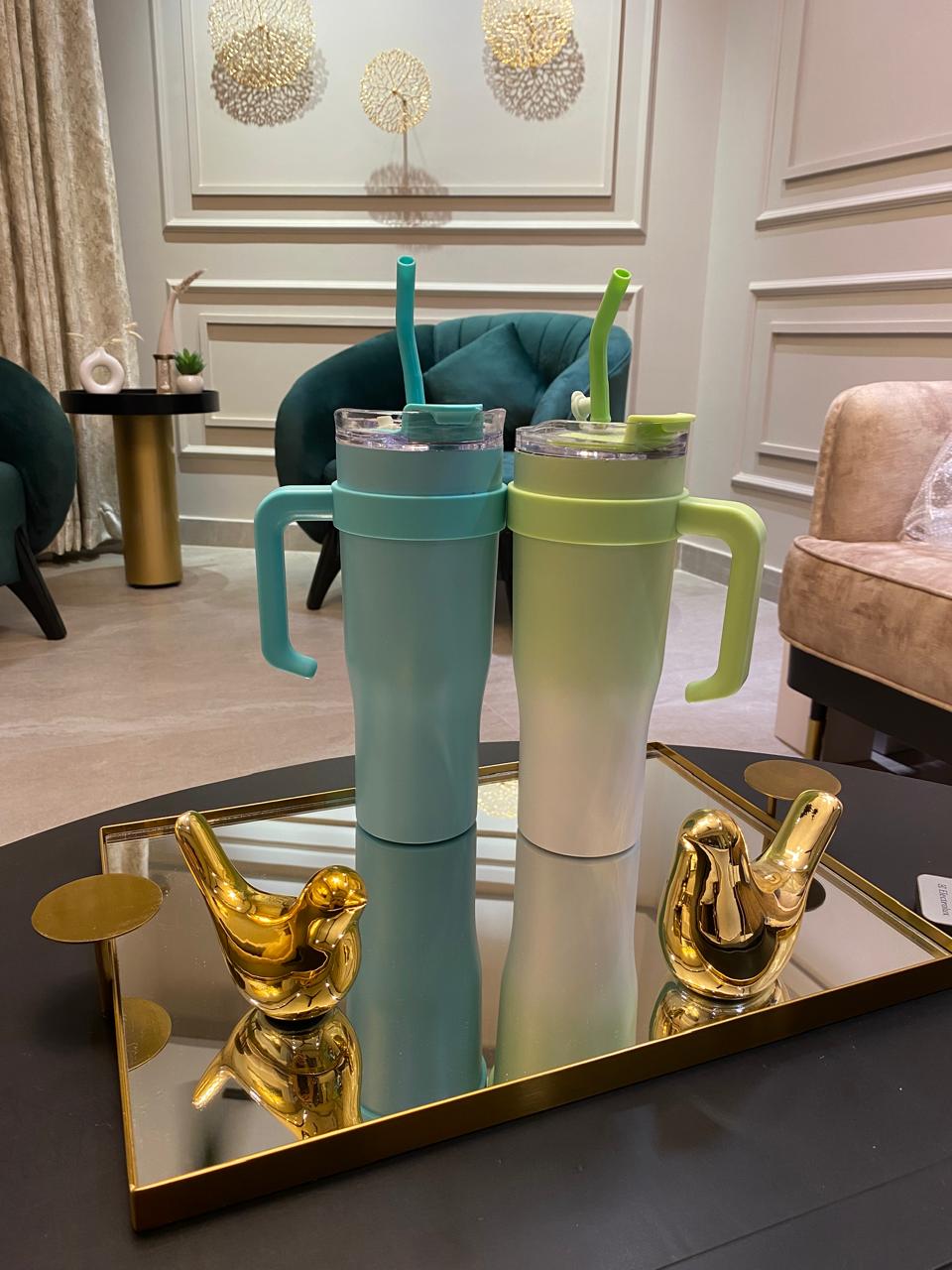 FreshGlow Stainless Steel Tumbler 1200ML with Metal Straw