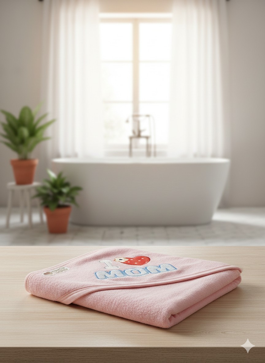 Pink Heart Mom Baby Bath Towel