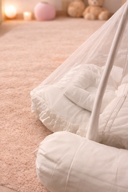 Classic White Baby Nest Set – 4 Pcs (Net + Pillows)