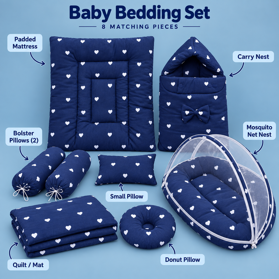 Navy Heart 8-Piece Baby Bedding Set