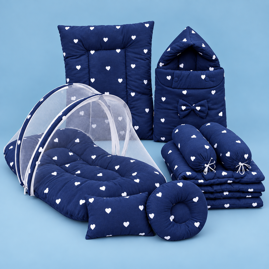 Navy Heart 8-Piece Baby Bedding Set