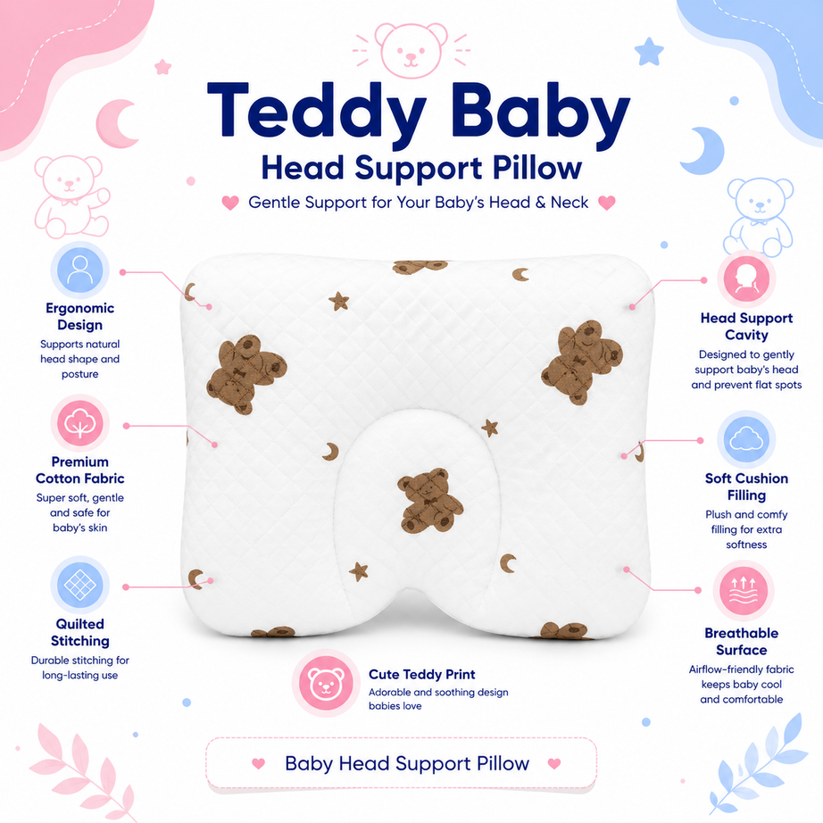 Teddy Baby Head Support Pillow