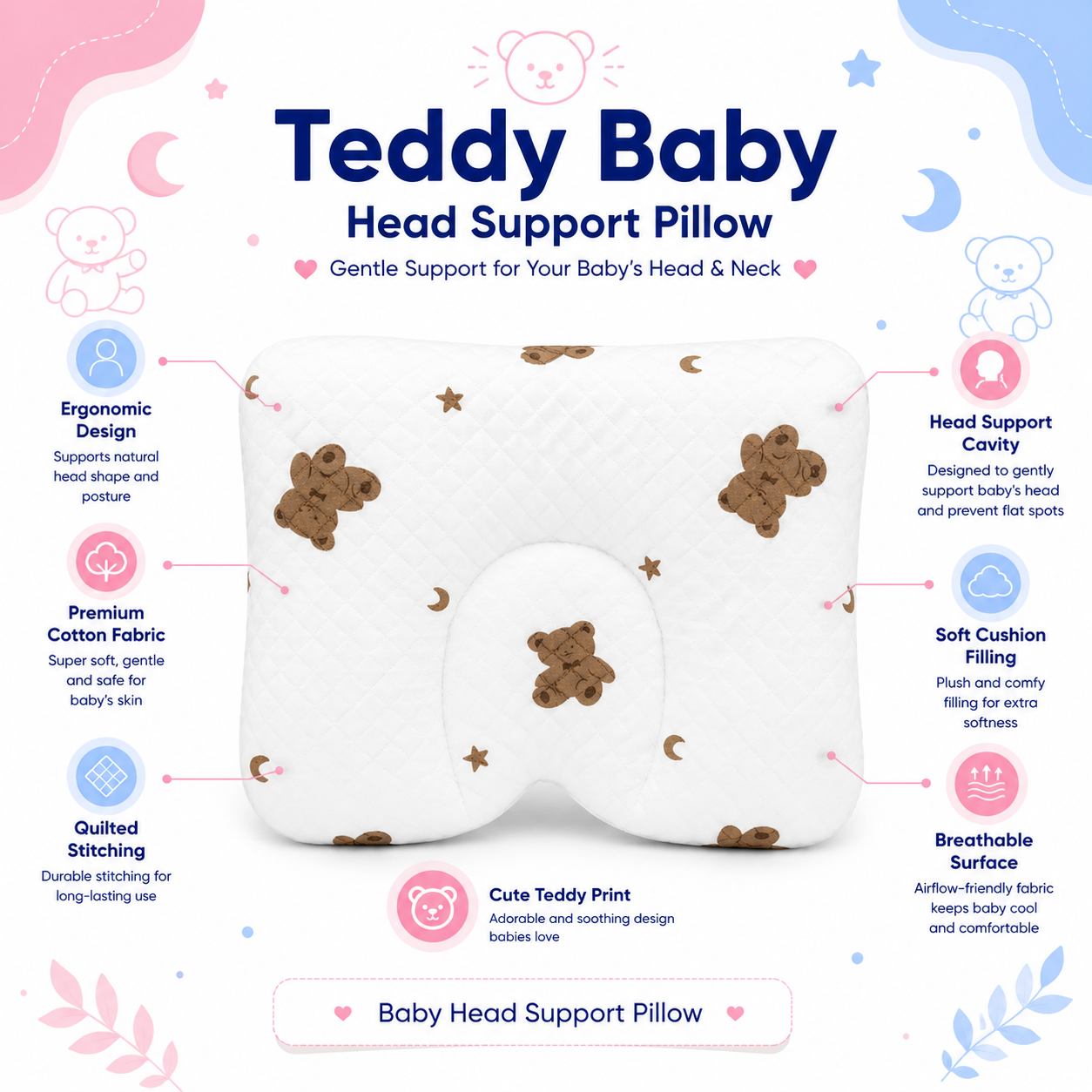 Teddy Baby Head Support Pillow
