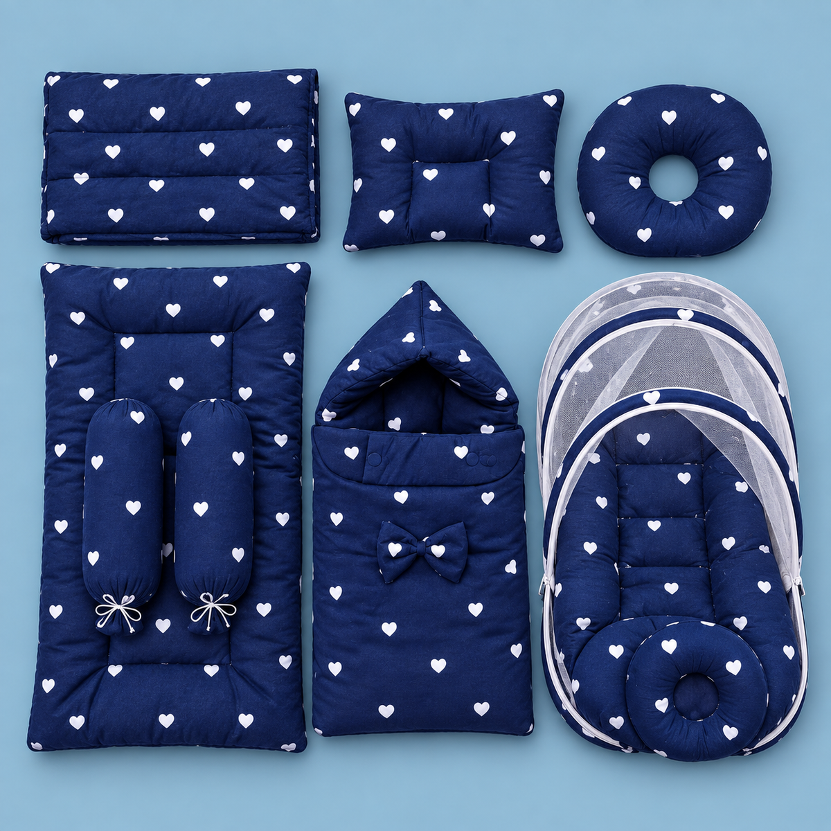 Navy Heart 8-Piece Baby Bedding Set