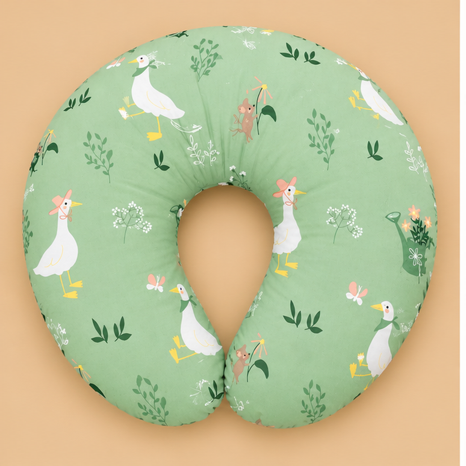 Skueezy Sage Green Stork Print Baby Nursing & Feeding Pillow