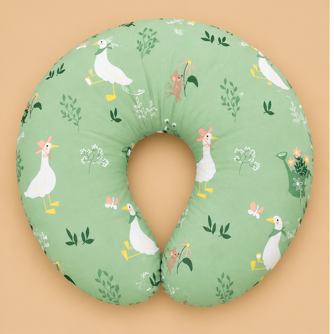Skueezy Sage Green Stork Print Baby Nursing & Feeding Pillow