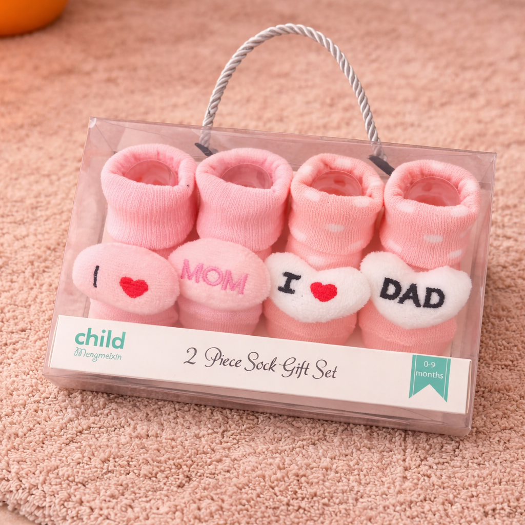 Baby Socks Gift Set “I ❤️ Mom & Dad” 2 Pair Combo Pack