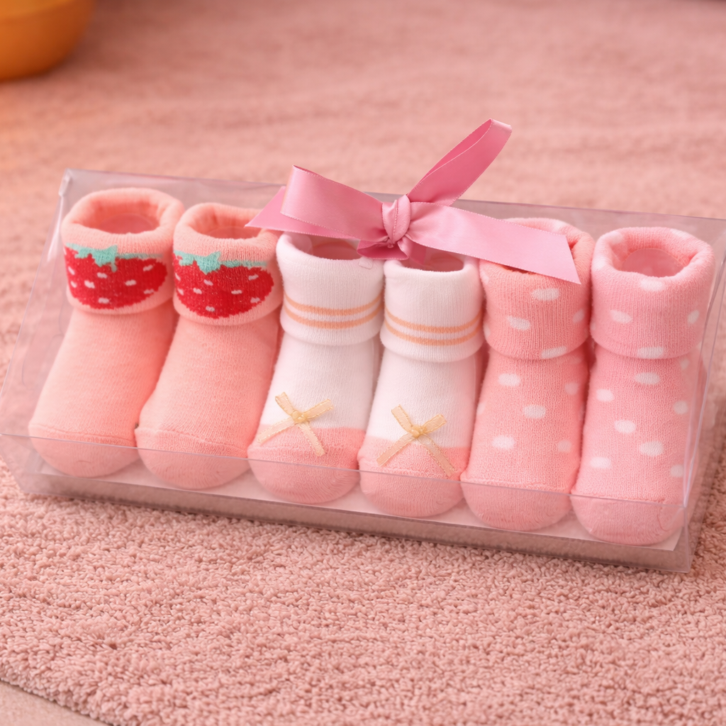 Strawberry, Bow & Polka Dot Design Baby Socks Gift Set