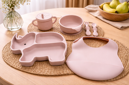Baby Feeding Set – 6 Pcs Silicone Kit with Plate, Bowl, Cup, Bib & Spoons (BPA Free)
