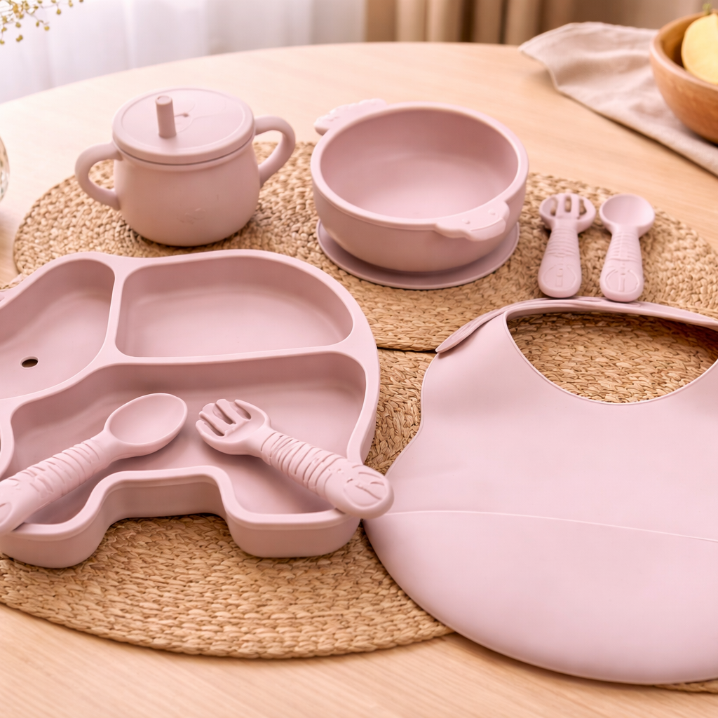 Baby Feeding Set – 6 Pcs Silicone Kit with Plate, Bowl, Cup, Bib & Spoons (BPA Free)