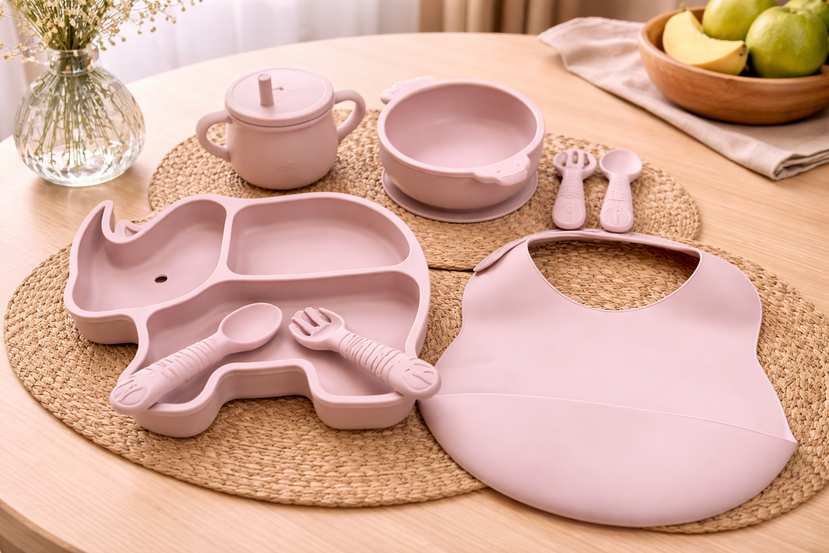 Baby Feeding Set – 6 Pcs Silicone Kit with Plate, Bowl, Cup, Bib & Spoons (BPA Free)