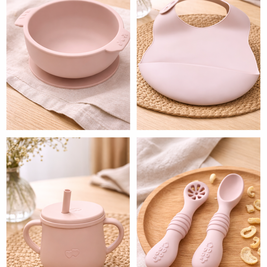 Baby Feeding Set – 6 Pcs Silicone Kit with Plate, Bowl, Cup, Bib & Spoons (BPA Free)