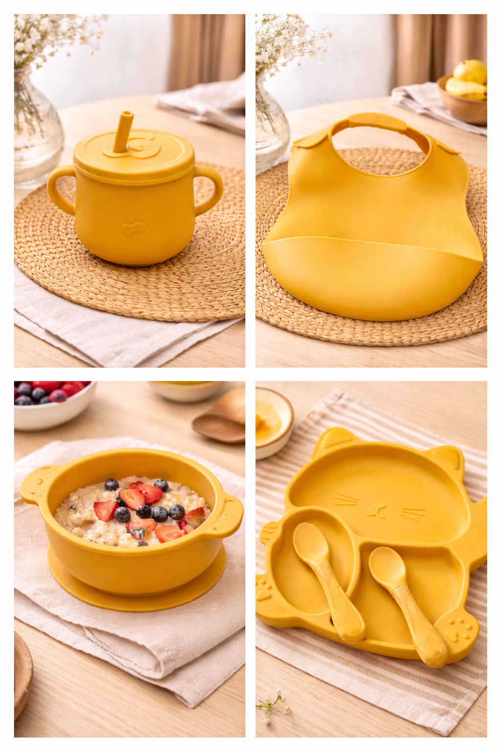 Baby Feeding Set – 6 Pcs Silicone Kit with Plate, Bowl, Cup, Bib & Spoons (BPA Free)