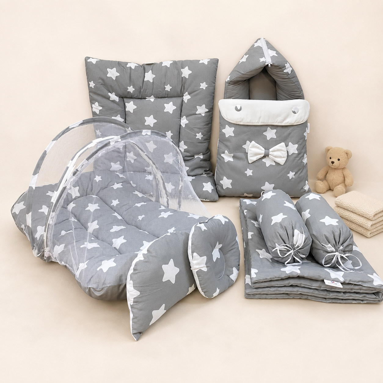 Grey Star 8 PCS Baby Bedding Set