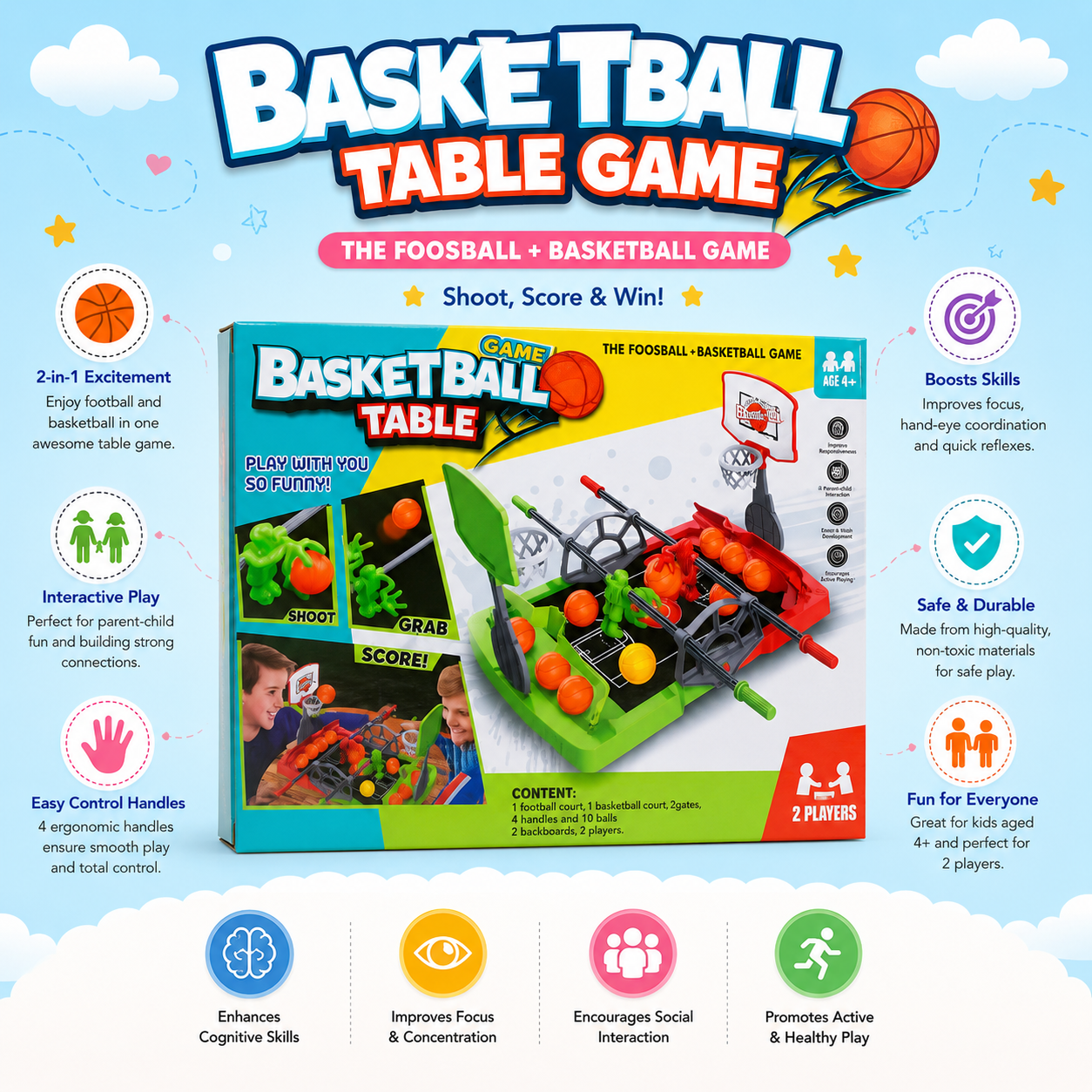 2-in-1 Basketball Table Game