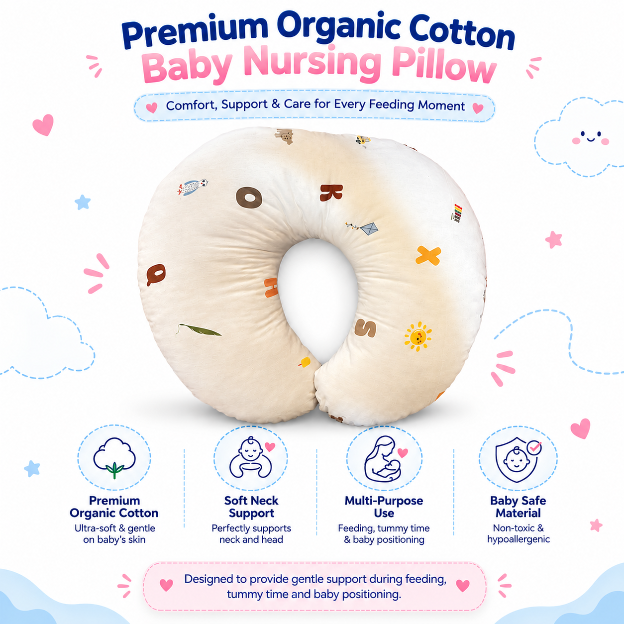 Alphabet Adventure Nursing Pillow