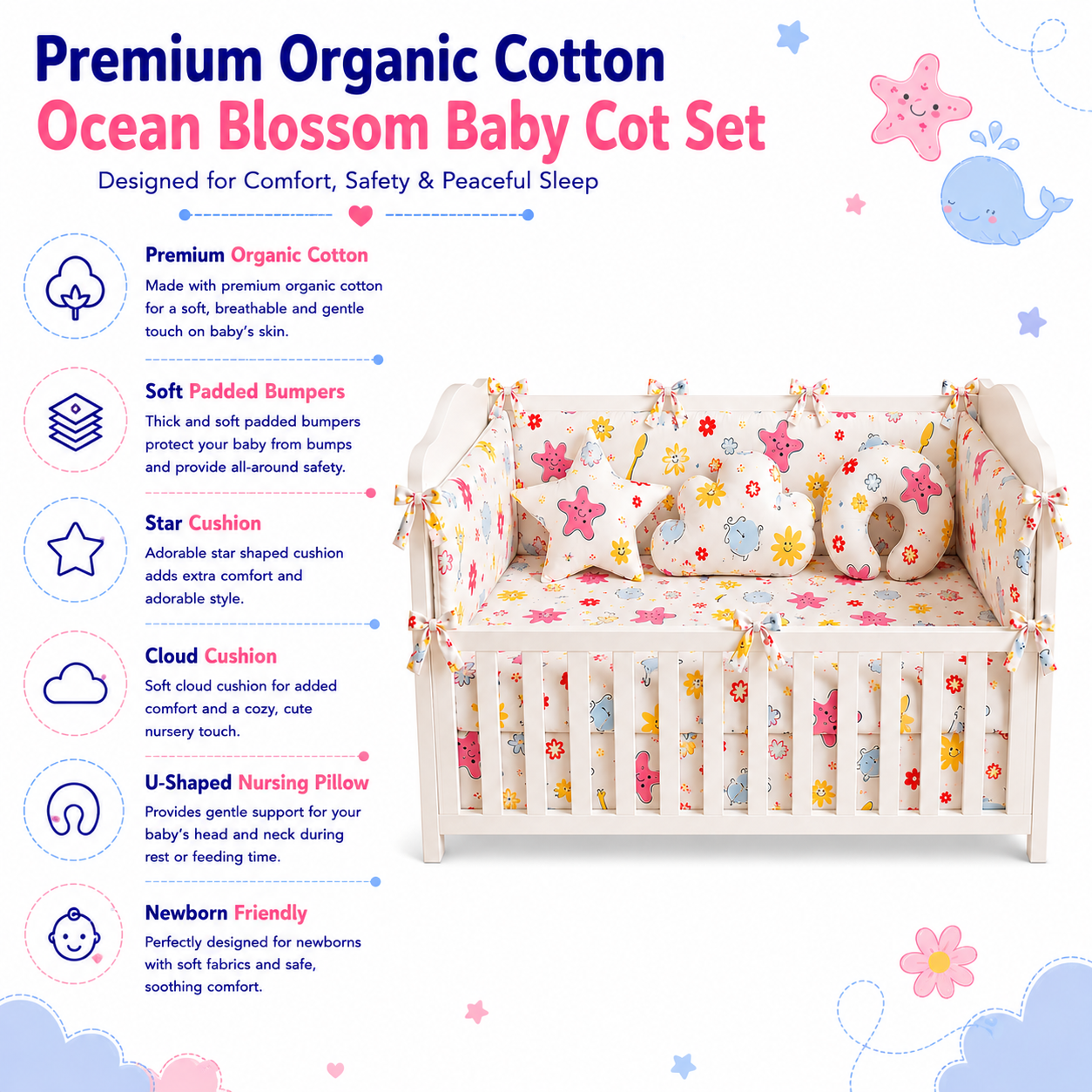 Ocean Blossom Cot Bedding Set