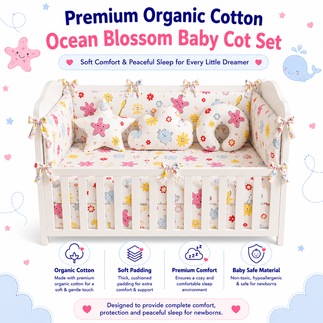 Ocean Blossom Cot Bedding Set