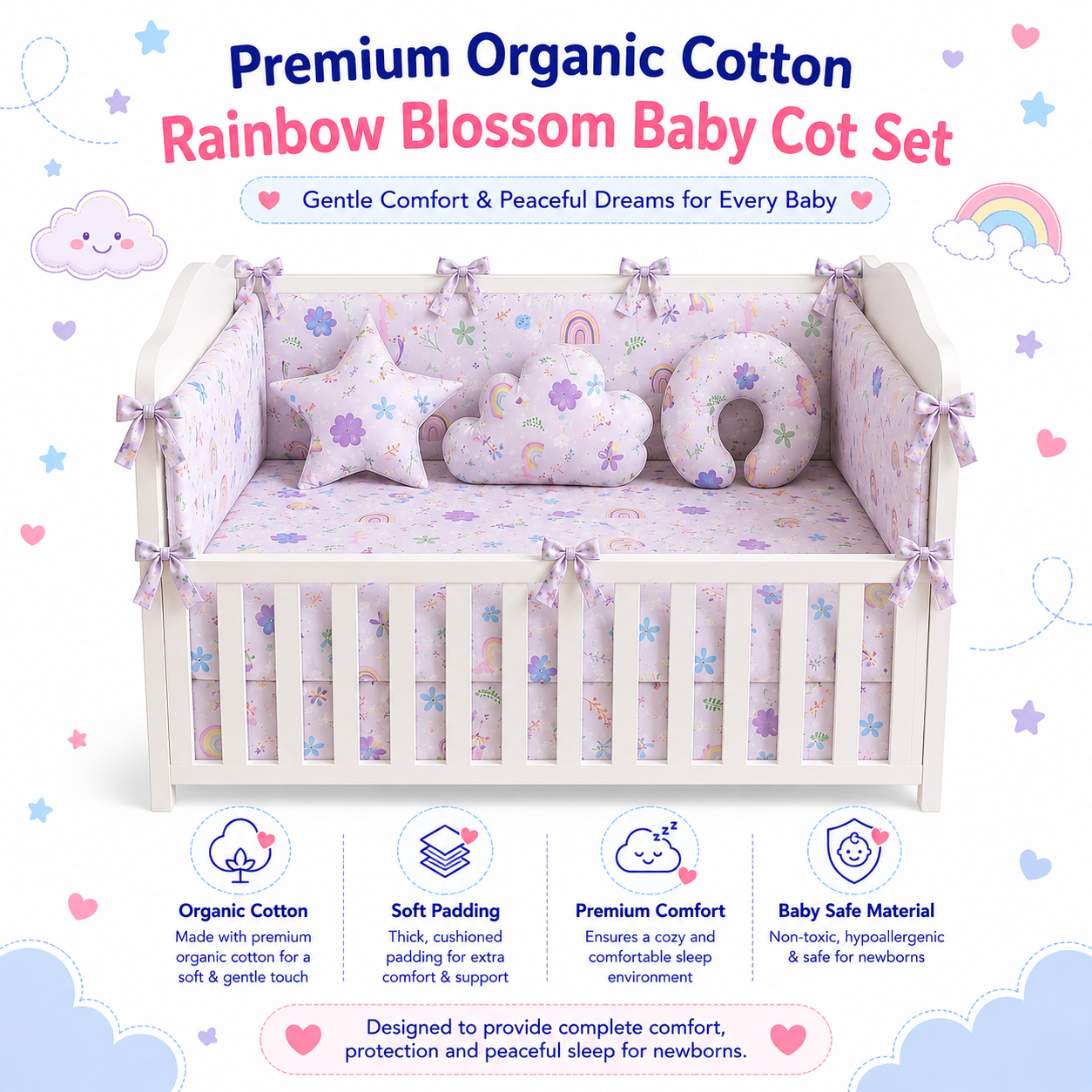Rainbow Blossom Cot Bedding Set