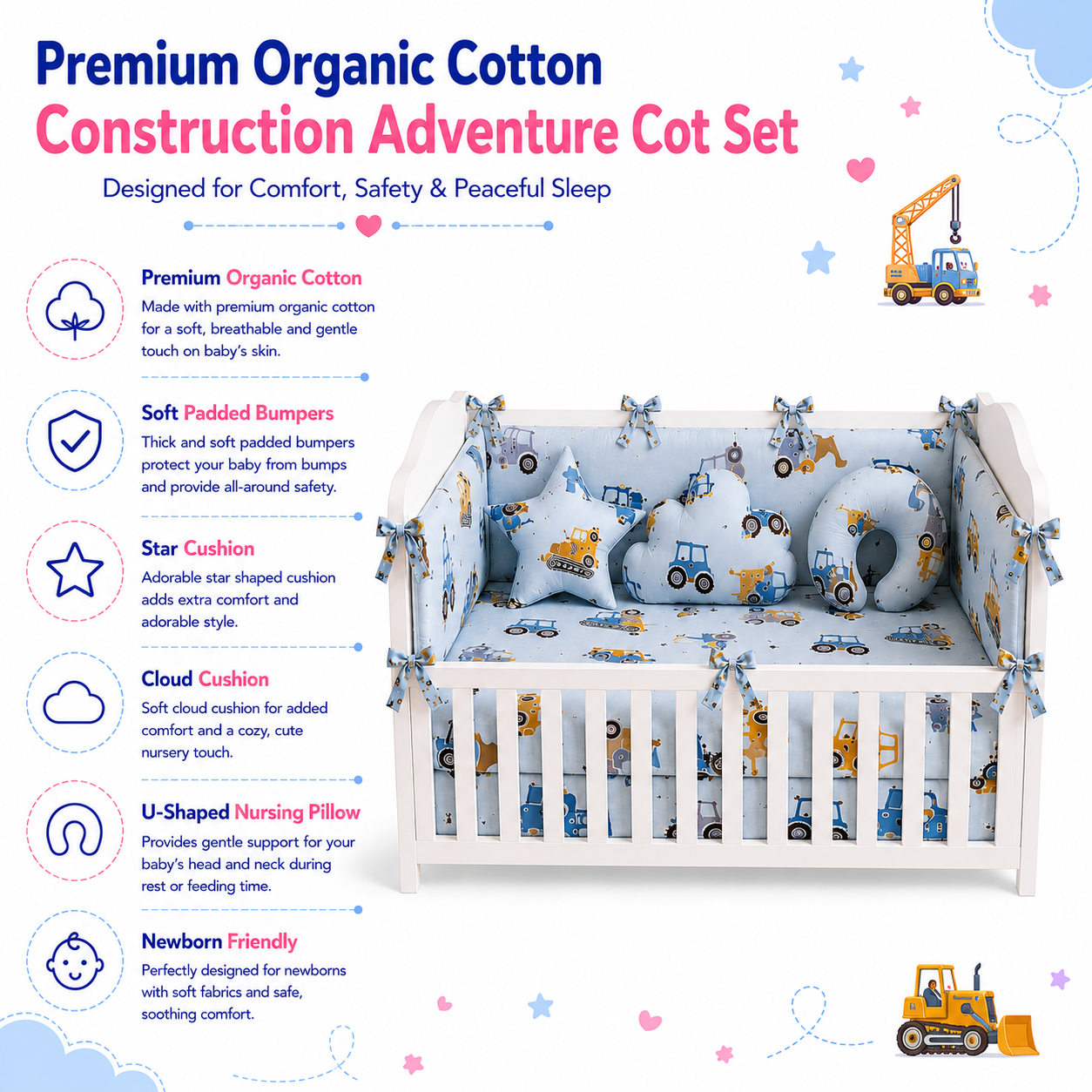 Construction Adventure Cot Bedding Set