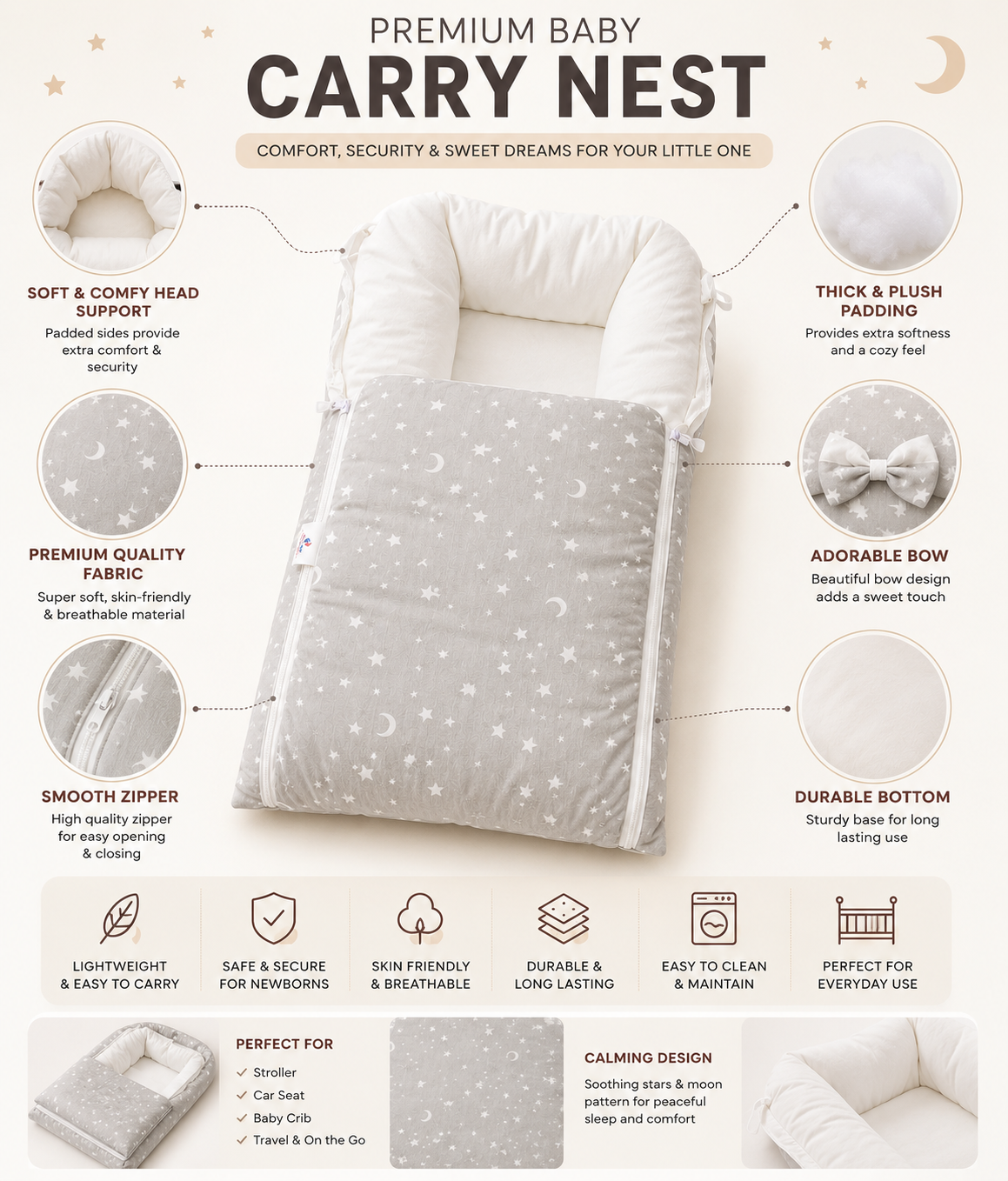 Grey Dots Baby Carry Nest