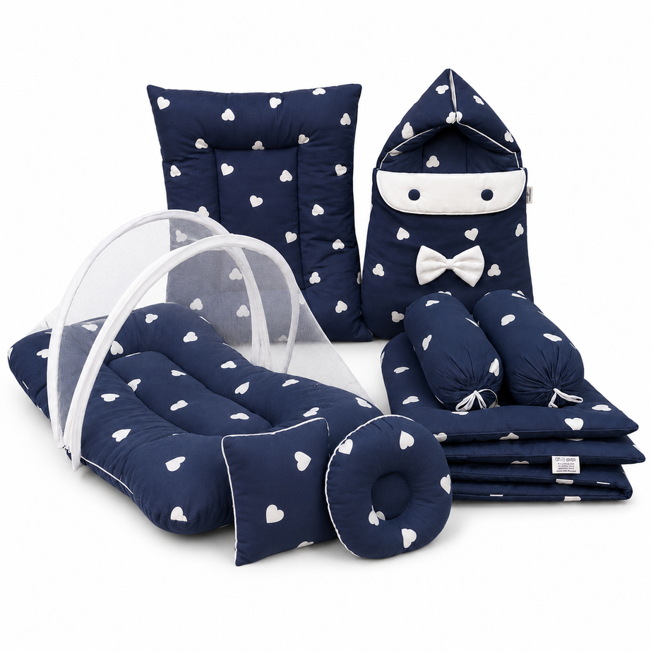 Navy Hearts Bedding Set