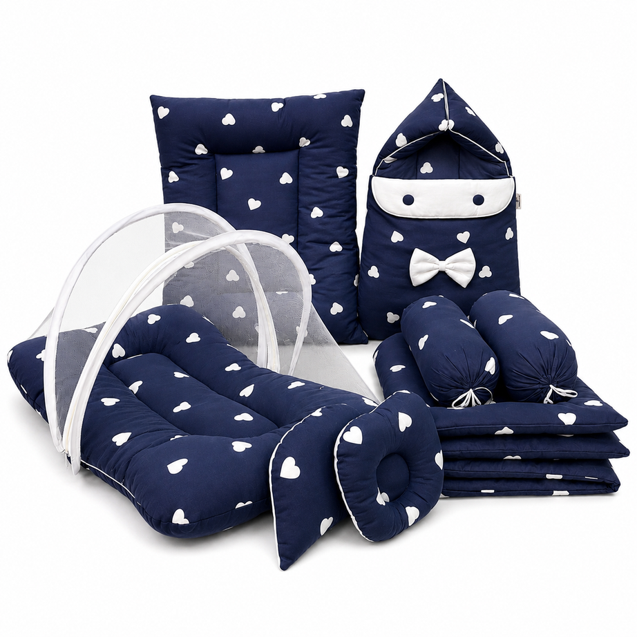 Navy Hearts Bedding Set