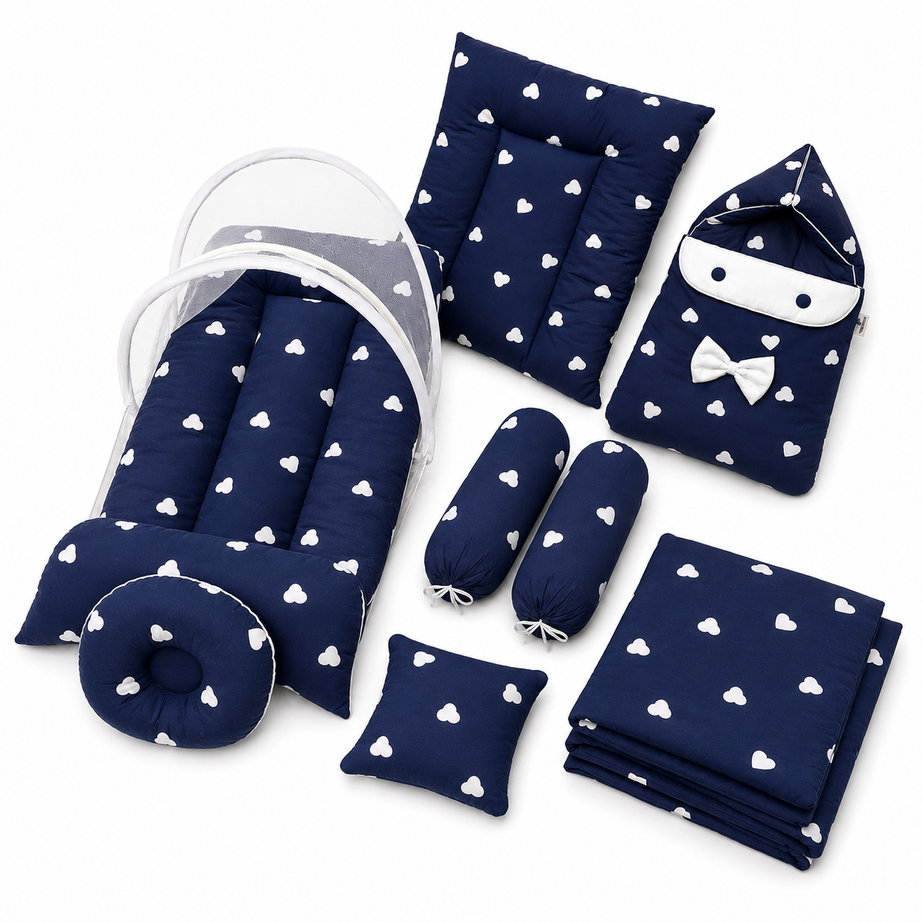 Navy Hearts Bedding Set