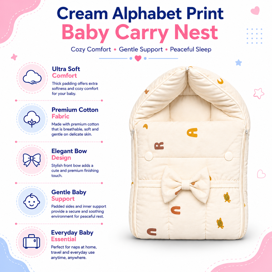 Cream Alphabet Print Carry Nest