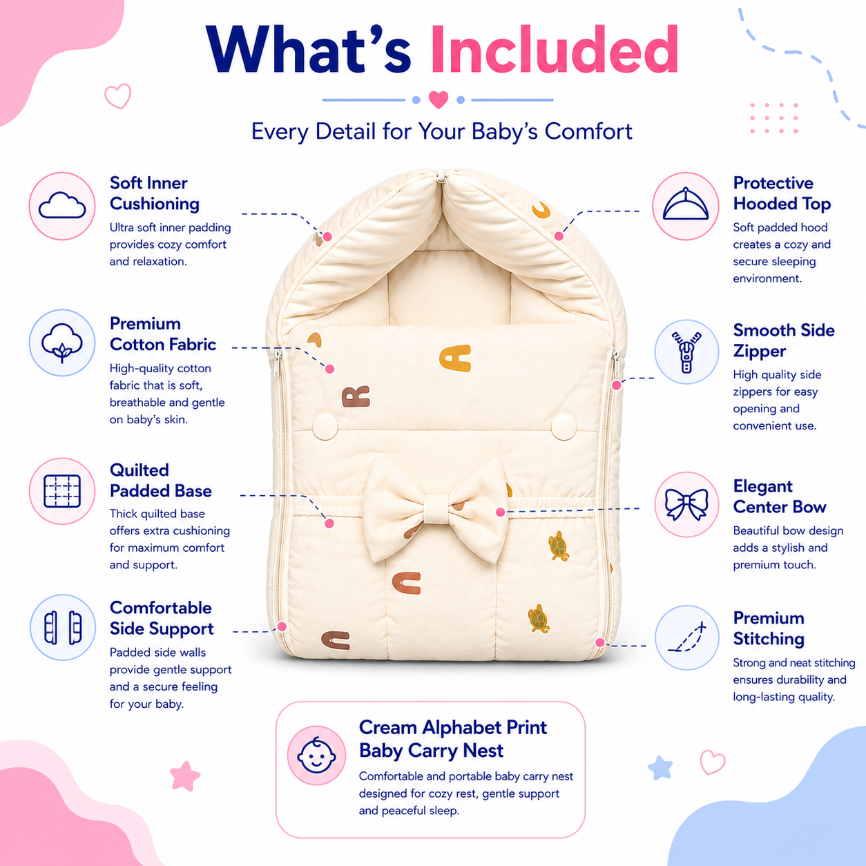 Cream Alphabet Print Carry Nest