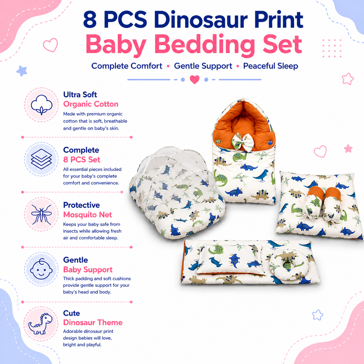 Dinosaur 8 Pcs Bedding Set