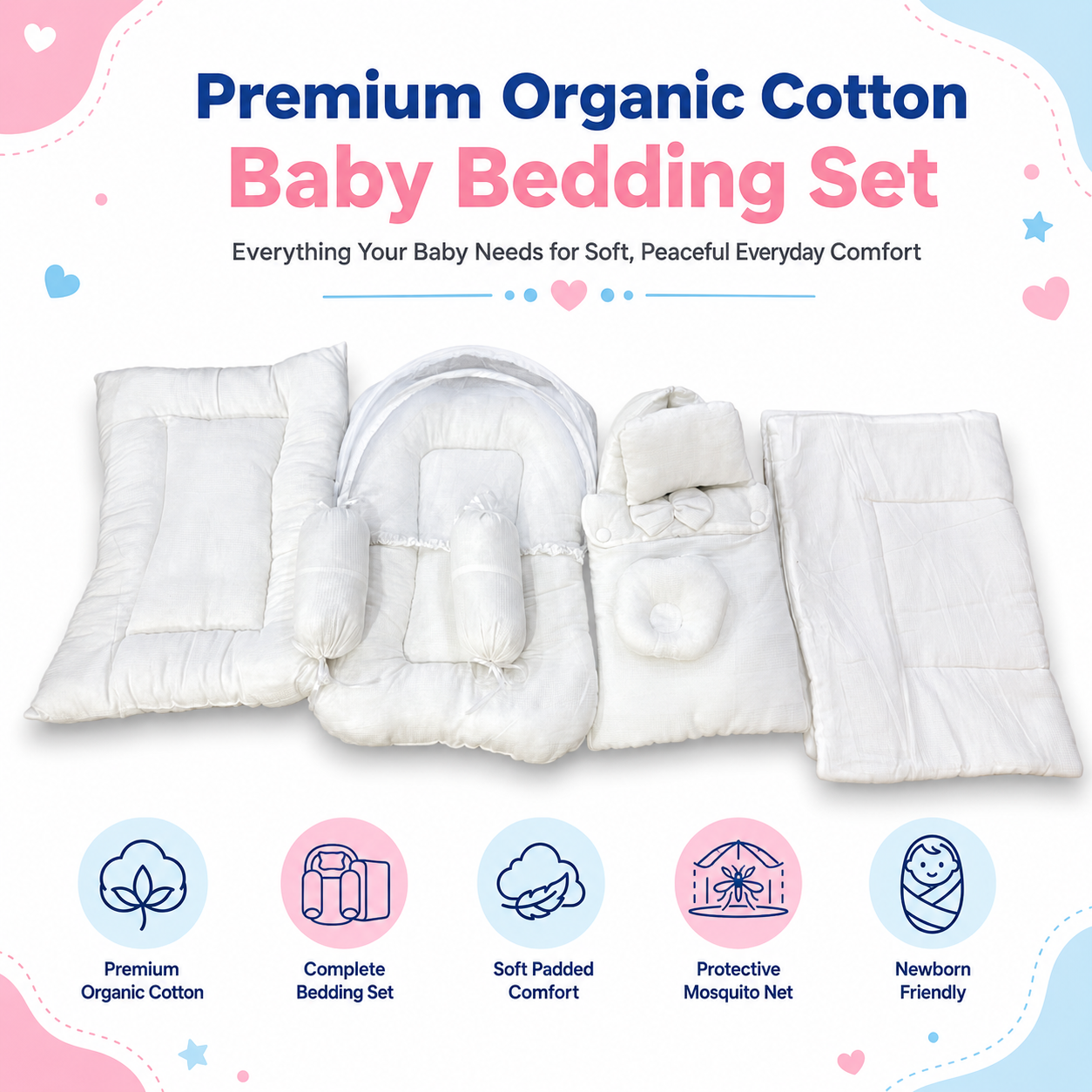 White 8 Pcs Bedding Set